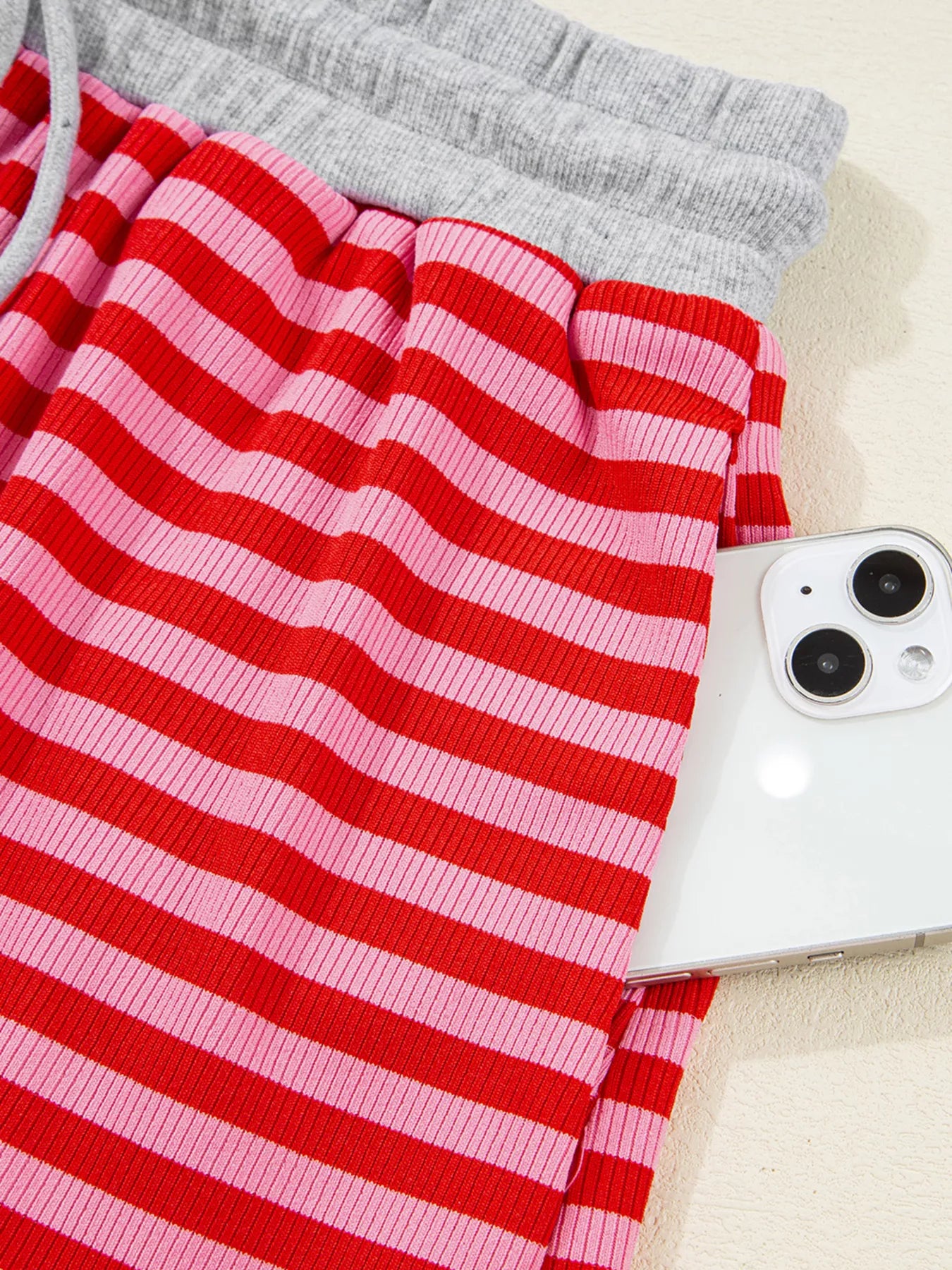 Stripe Drop Shoulder Baggy Top and Shorts Casual Set Trendsi