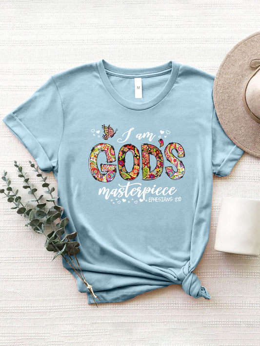 Women Letter Graphic Round Neck Short Sleeve Religious T-Shirt nicholesgifts