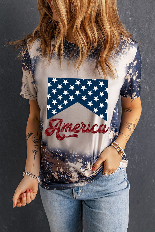 Women America Round Neck Short Sleeve T-Shirt nicholesgifts