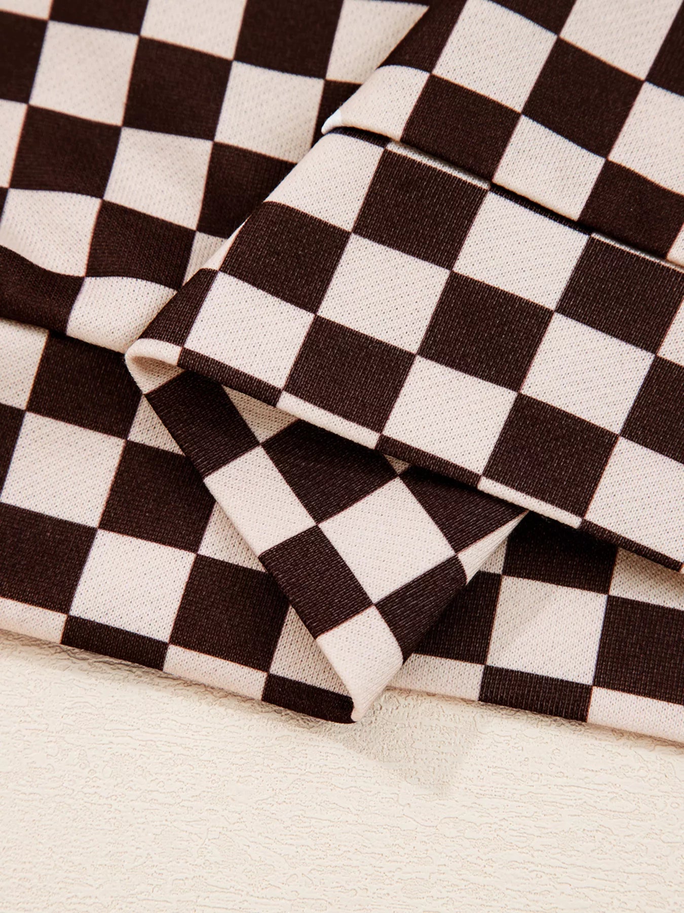 Checkered Drawstring Hoodie and Pants Set Trendsi