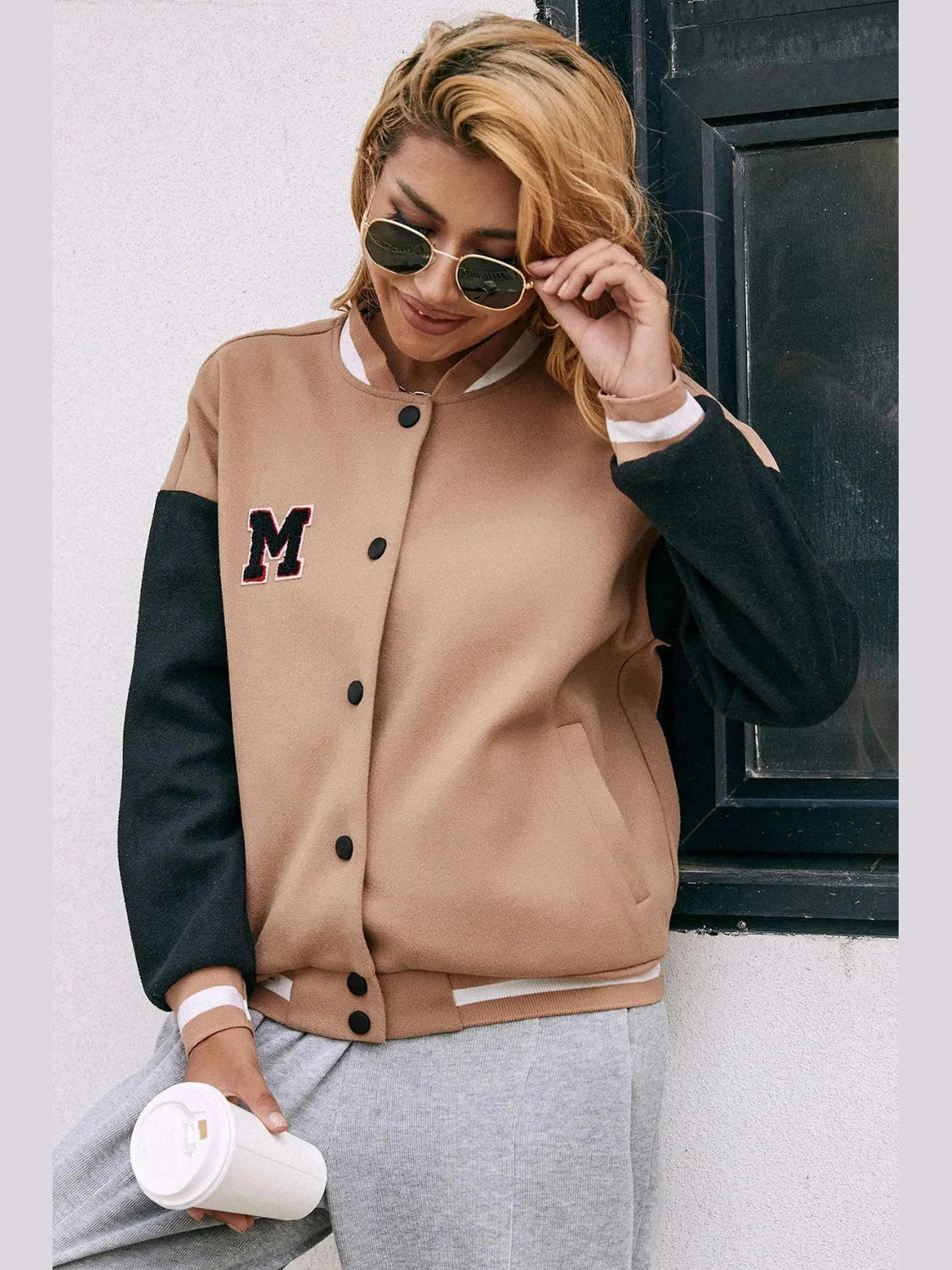 Ivy Lane Contrast Baseball Collar Snap Down Jacket nicholesgifts