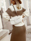 Two-Tone Ribbed Knit Top and Skirt Sweater Set nicholesgifts