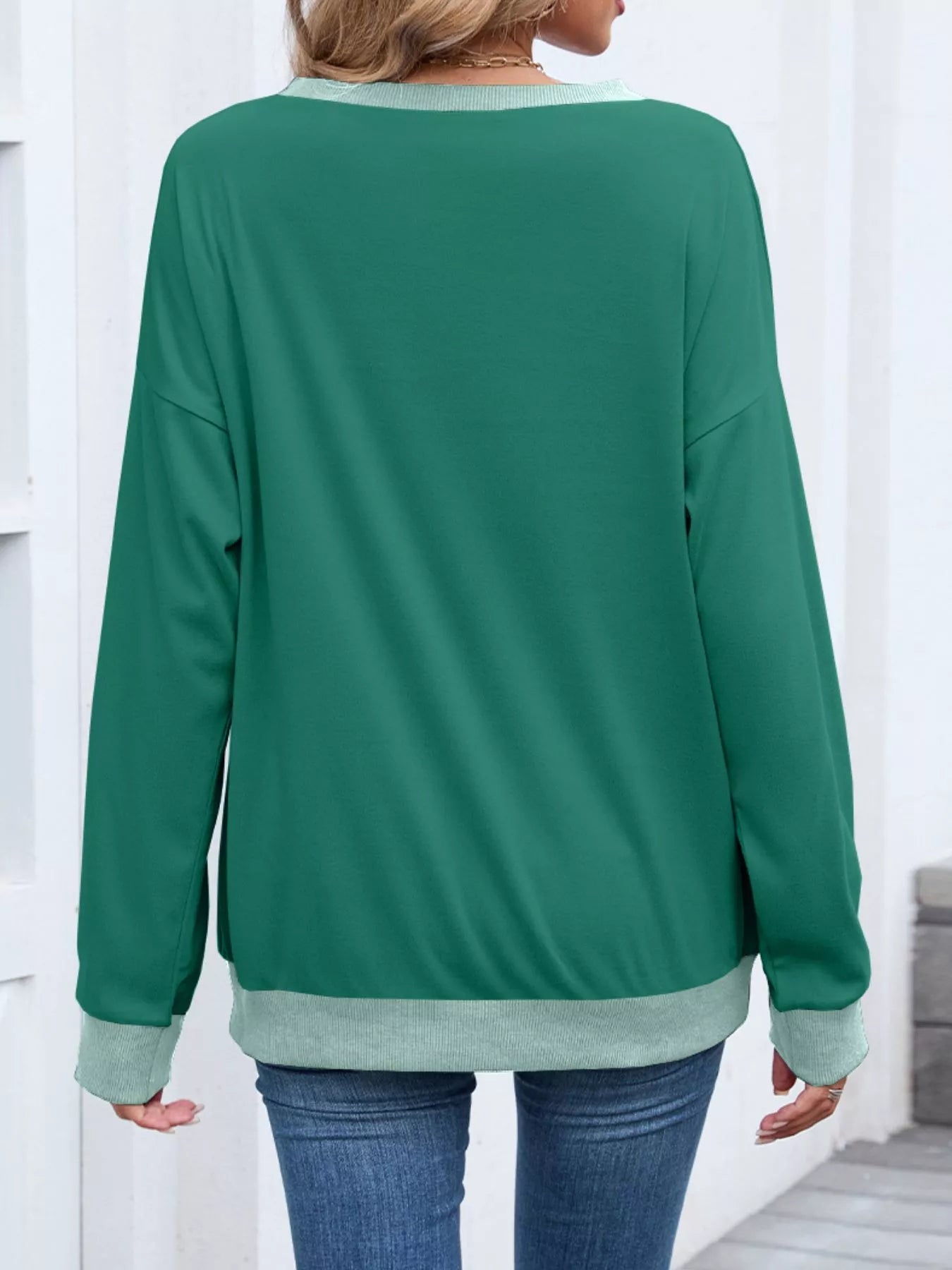 Contrast Trim Long Sleeve Sweatshirt Trendsi