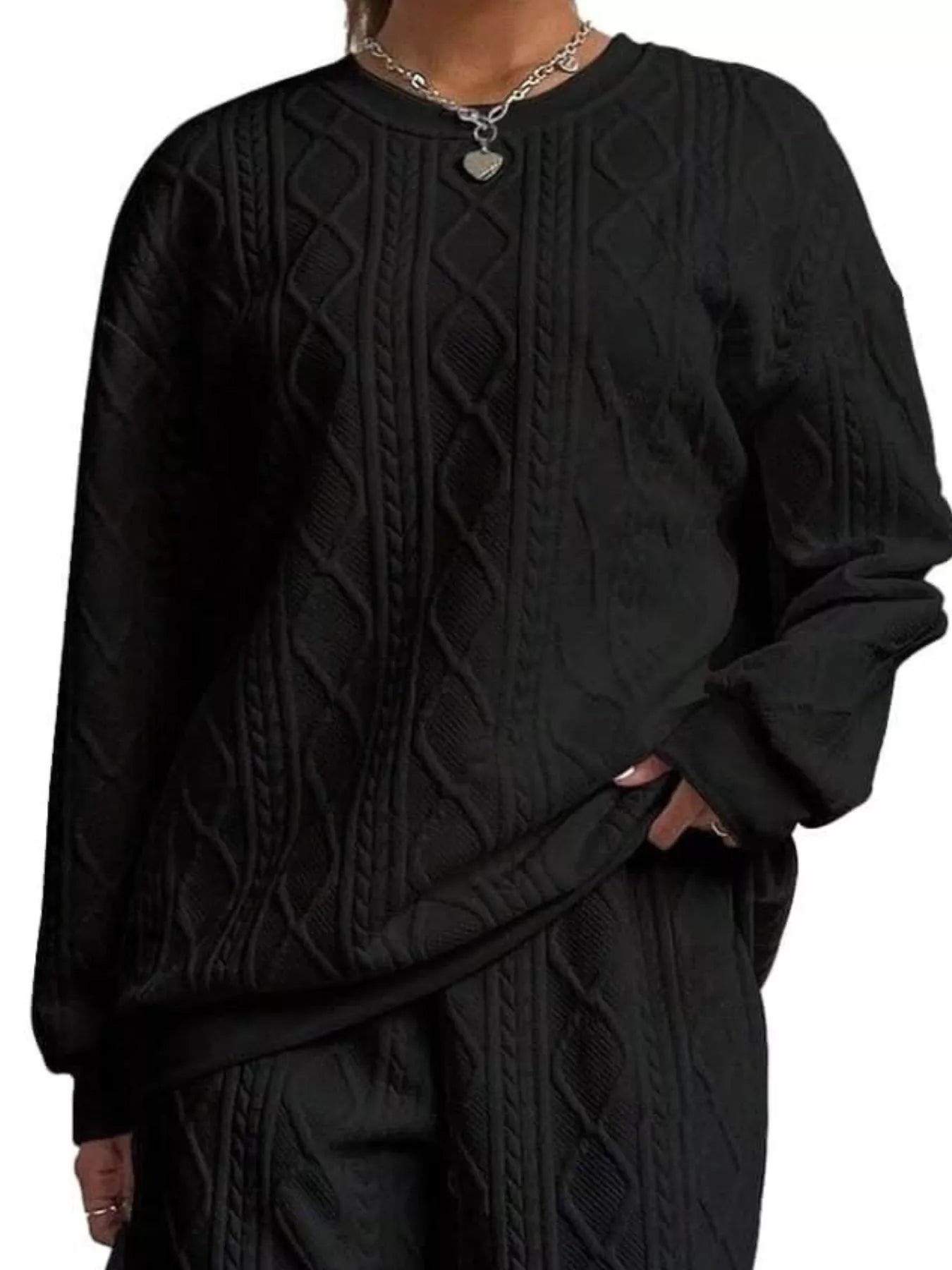 Texture Round Neck Top and Pants Set nicholesgifts
