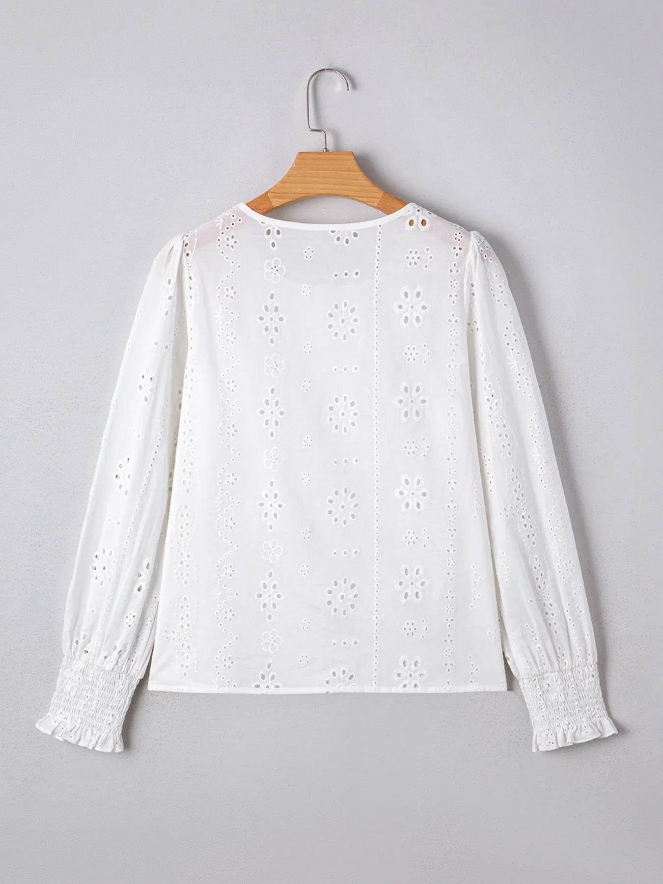 Eyelet Long Sleeve Blouse with Elastic Cuffs NicholesGifts
