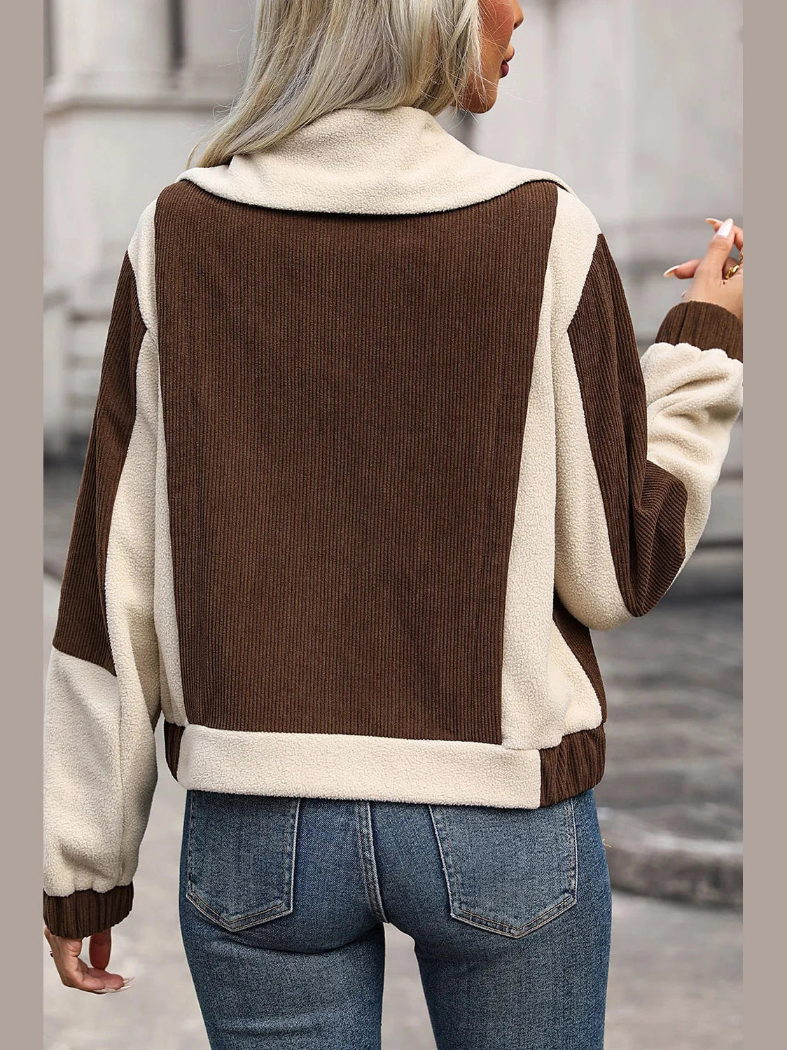 Perfee Color Block Zip Up Pocketed Jacket nicholesgifts