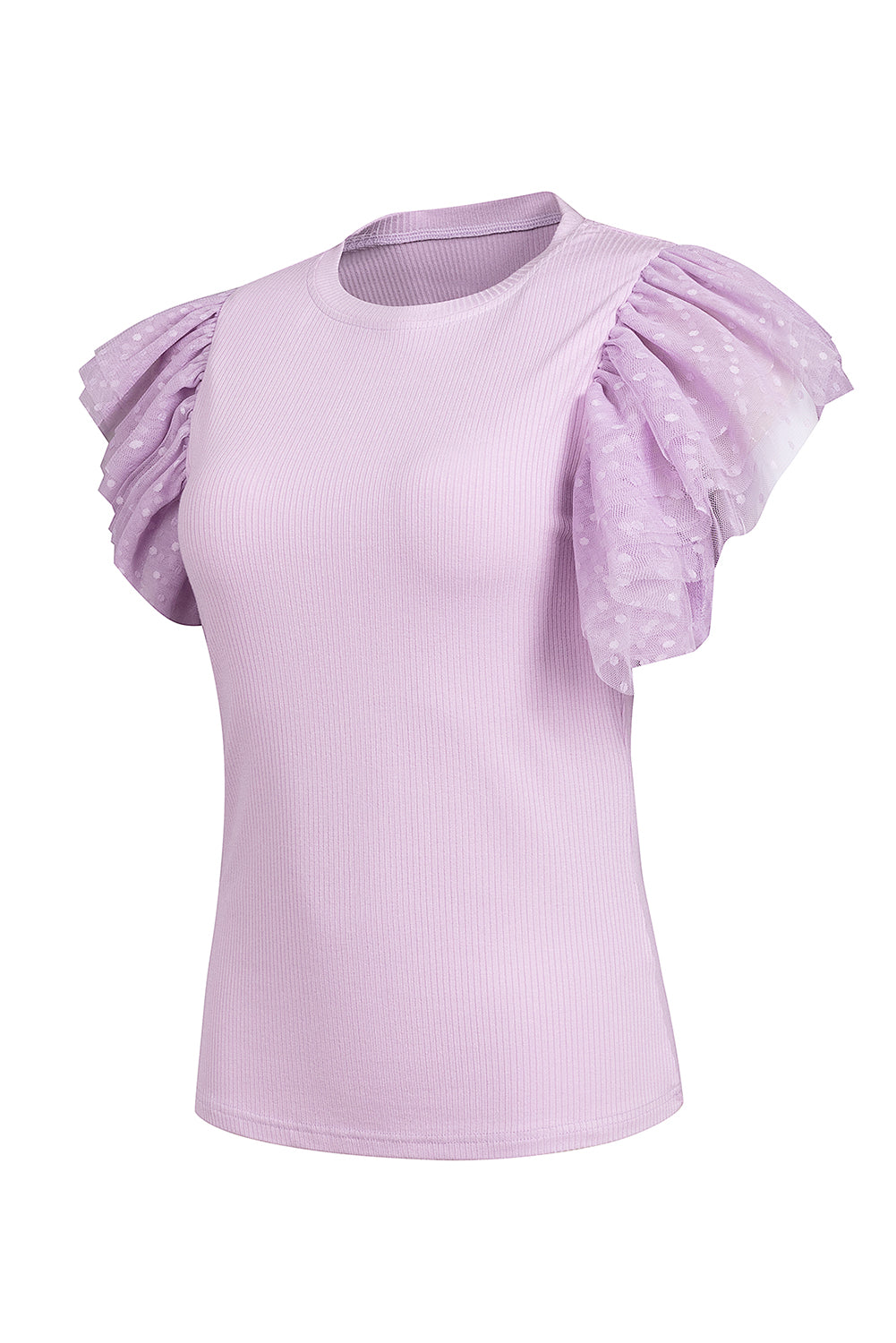 Ruffled Round Neck Cap Sleeve Top nicholesgifts