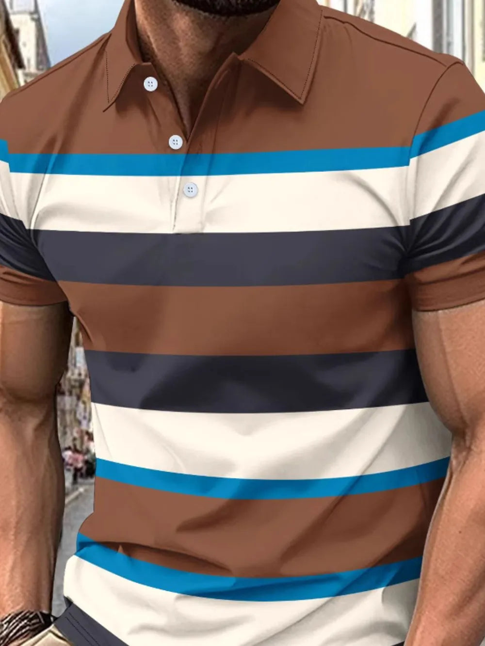 Men's Full Size Collared Short Sleeve Striped Polo Plus Size NicholesGifts