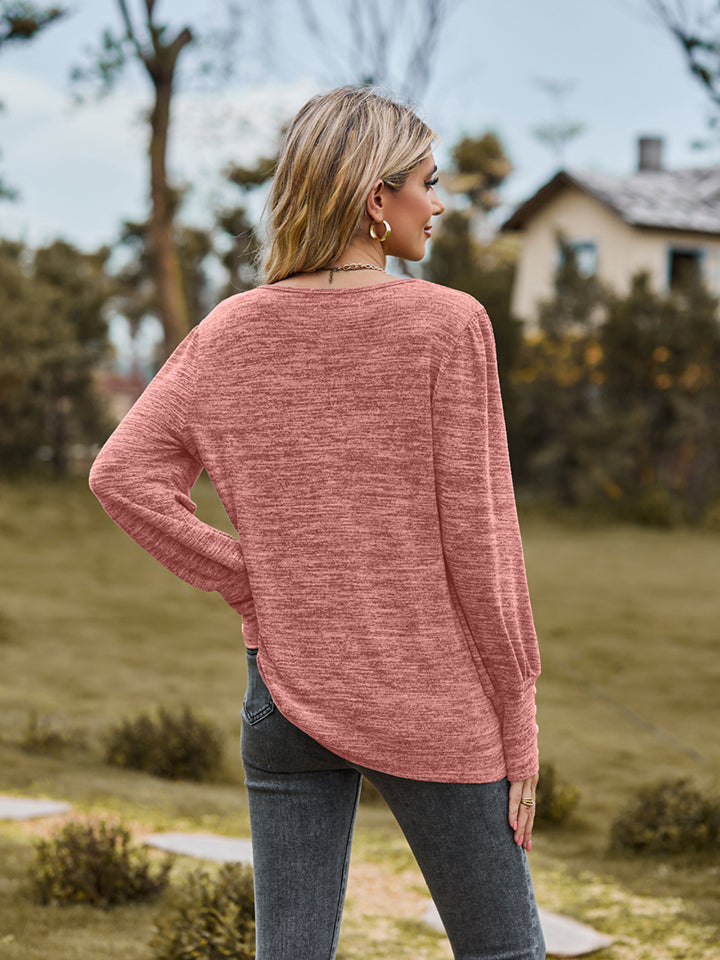 Round Neck Long Sleeve Buttoned T-Shirt NicholesGifts