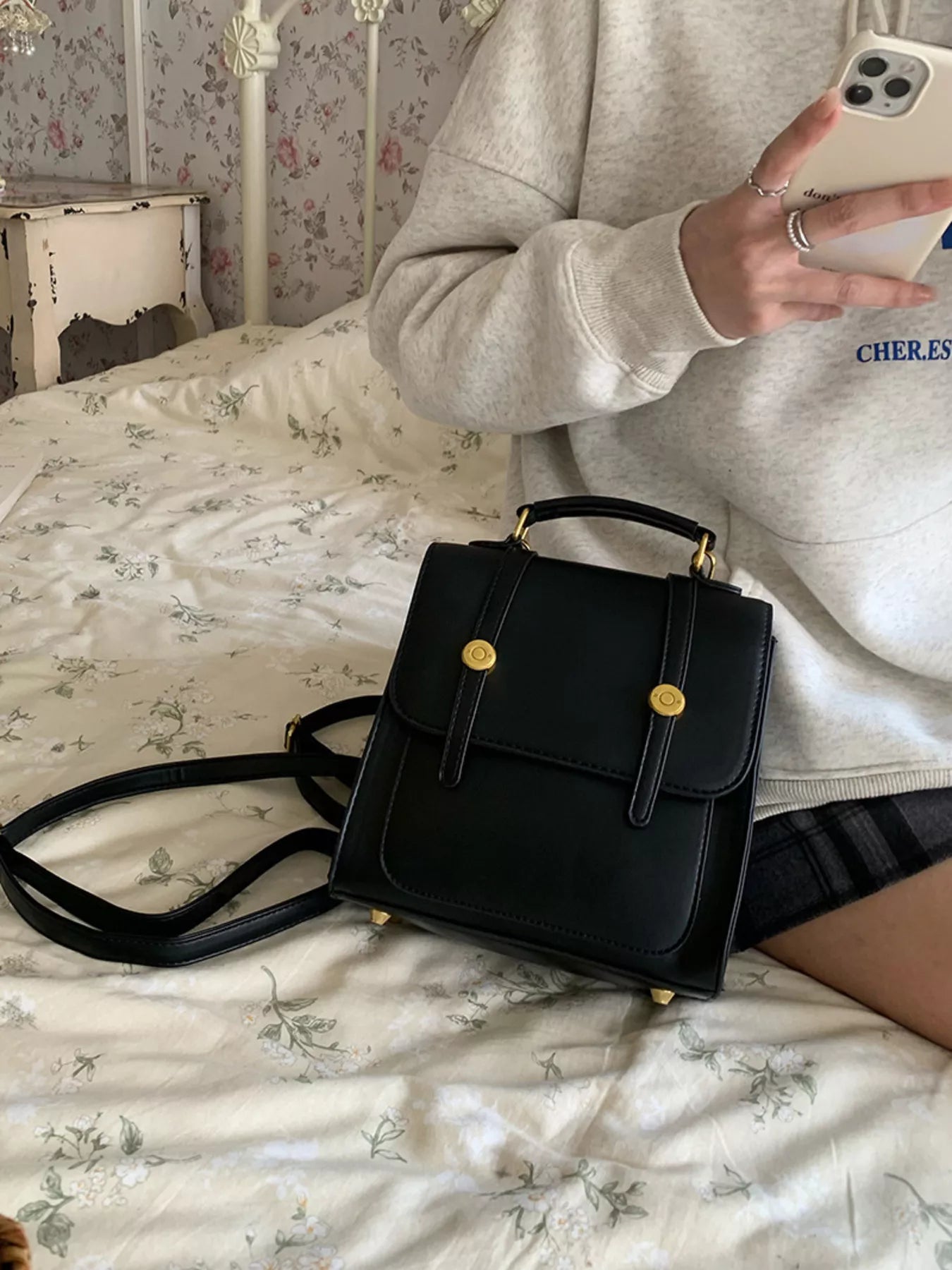 Top Handle Leather Backpack Bag nicholesgifts