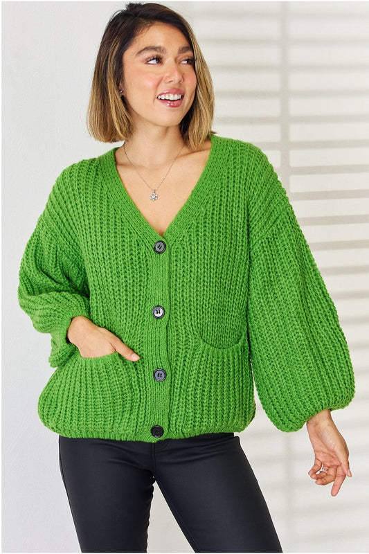 Women Pocketed Button Up Dropped Shoulder Cardigan NicholesGifts
