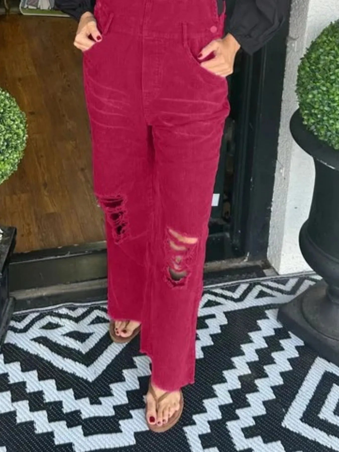 Distressed Wide Leg Corduroy Overalls nicholesgifts