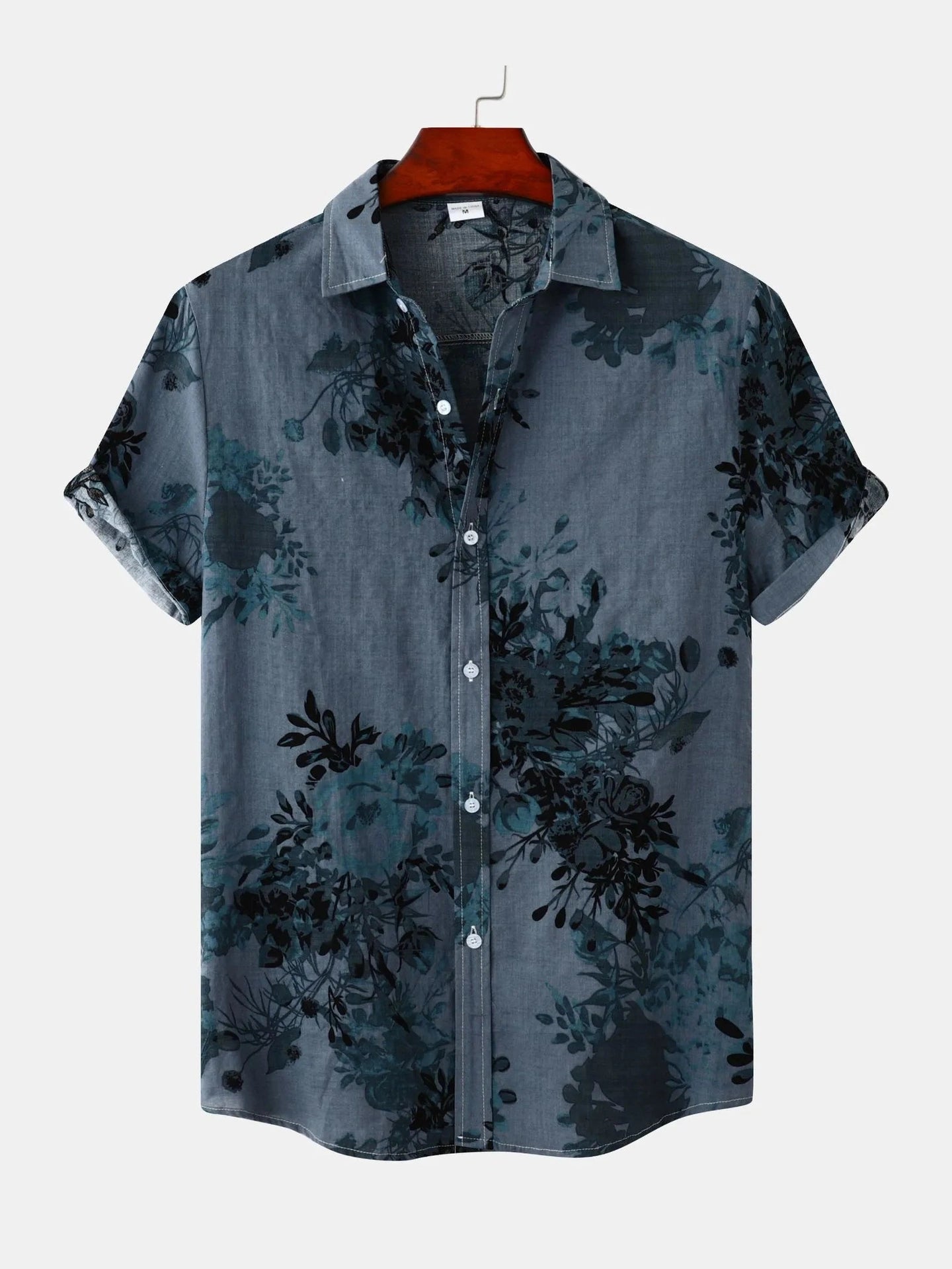 Men's Plus Size Printed Short Sleeve Button Down Casual Shirt Trendsi