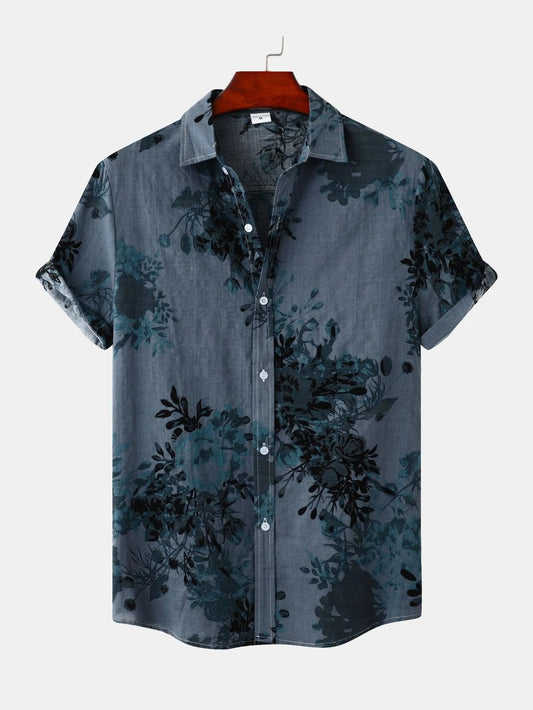 Men's Plus Size Printed Short Sleeve Button Down Casual Shirt Trendsi