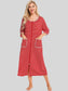 Round Neck Three-Quarter Sleeve Midi Night Dress nicholesgifts