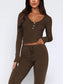V-Neck Long Sleeve Top and Pants Set nicholesgifts