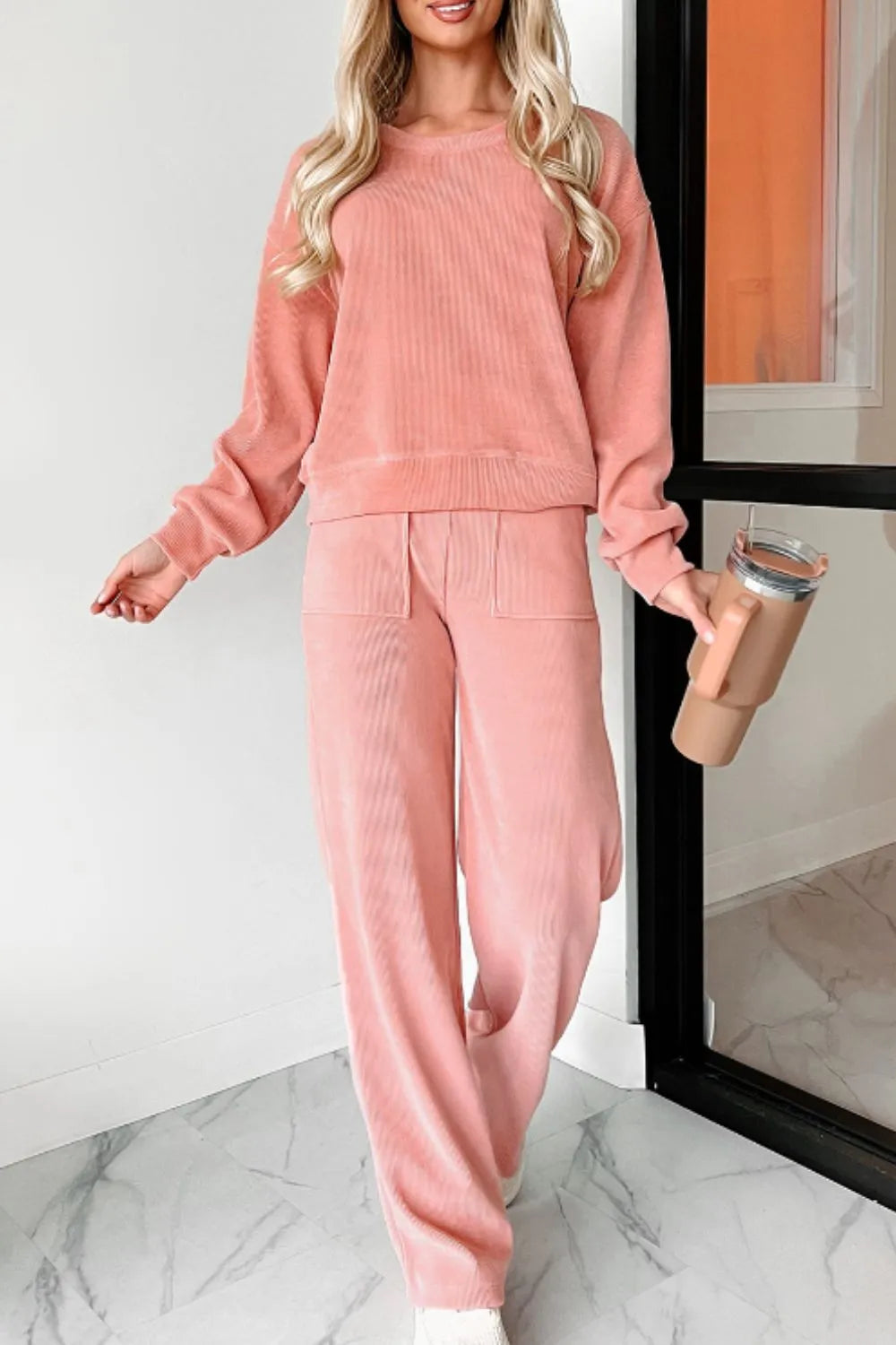 Round Neck Long Sleeve Top and Pants Set NicholesGifts