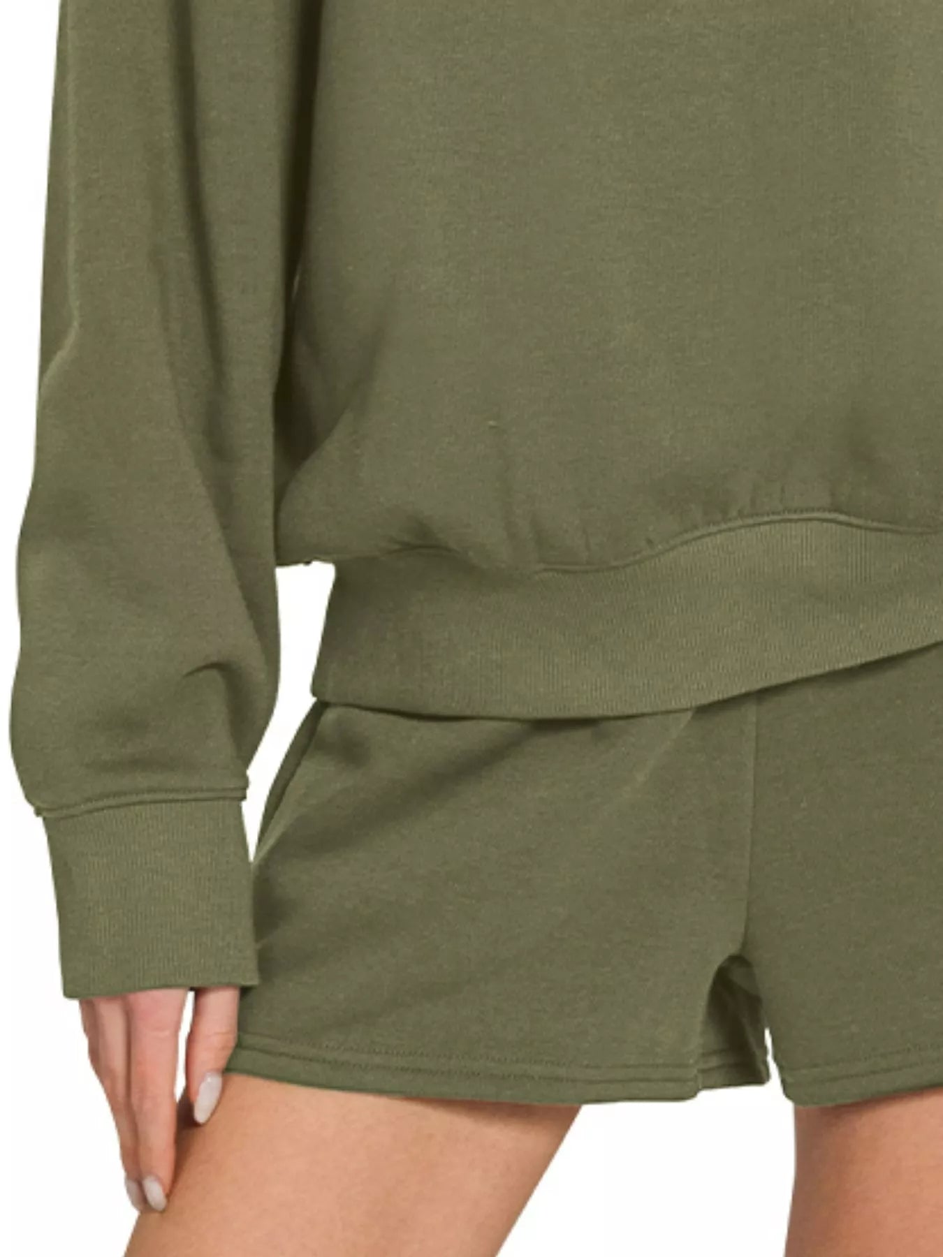 Zenana Fleece Long Sleeve Sweatshirts & Shorts Set Trendsi