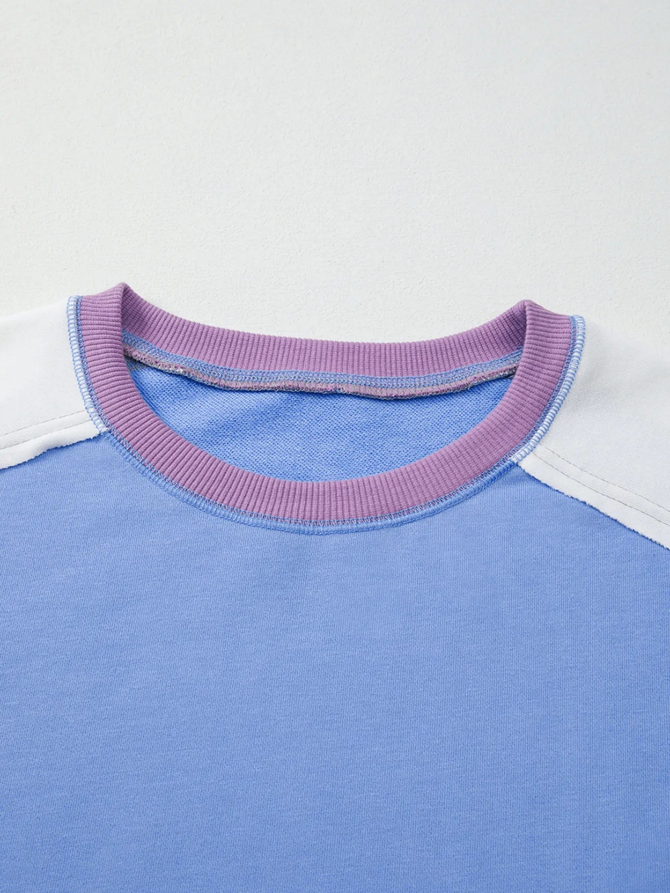 Exposed Seam Colorblock Patchwork Ribbed Trim Sweatshirt