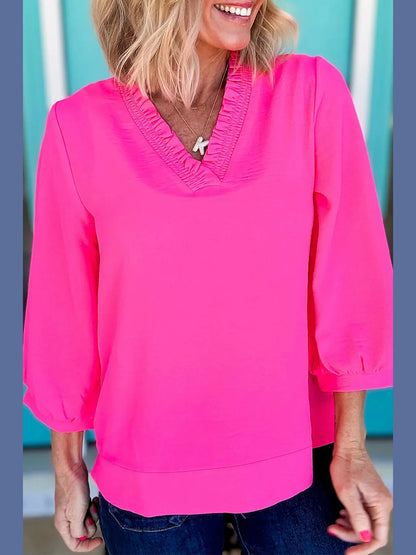 Frill Trim V-Neck Blouse nicholesgifts
