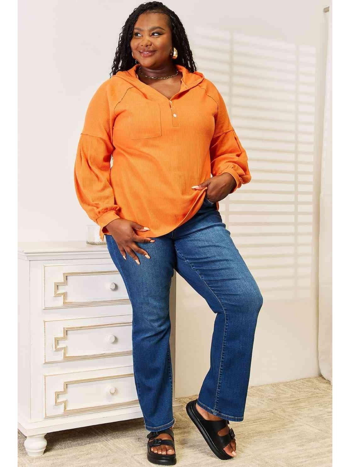 Women Basic Bae Side Slit Buttoned Waffle Knit Hoodie Unbranded