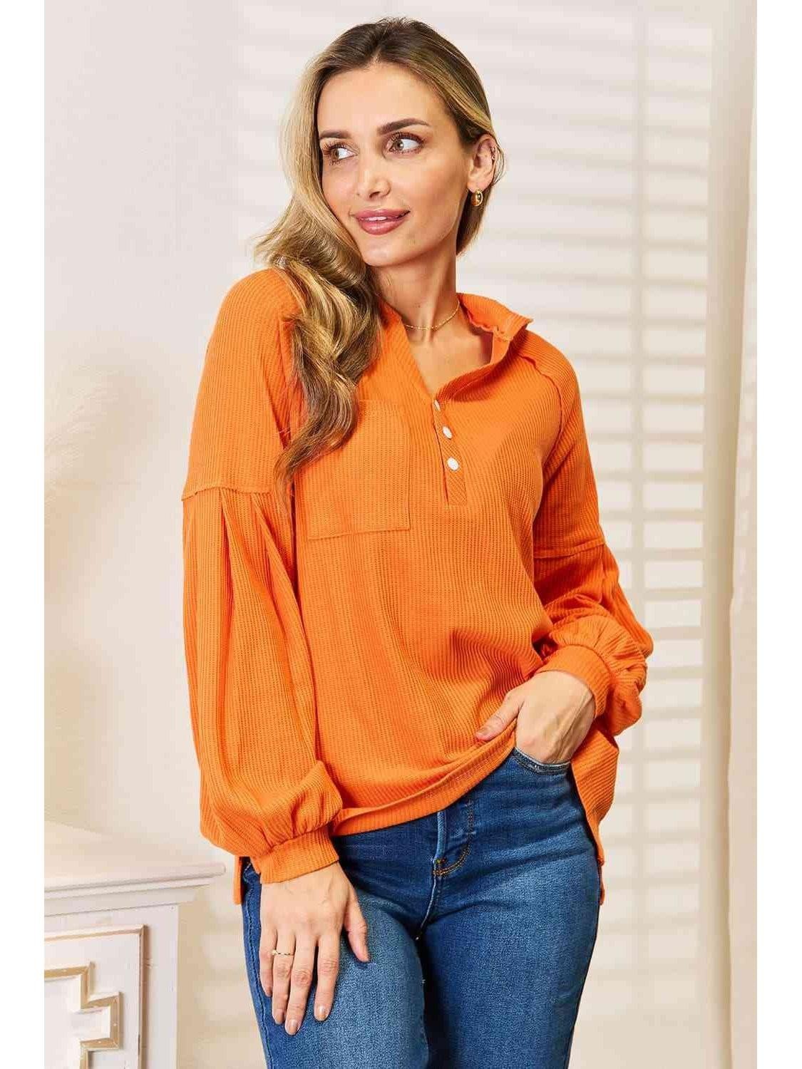 Women Basic Bae Side Slit Buttoned Waffle Knit Hoodie Unbranded