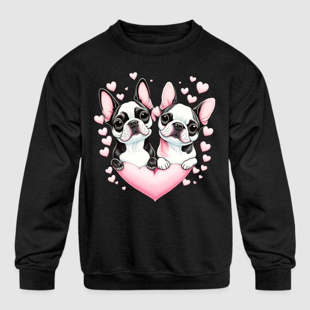 Girls Pug Dogs with Hearts Long Sleeve Crewneck Sweatshirt NicholesGifts