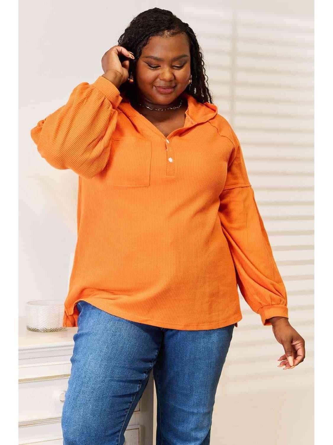 Women Basic Bae Side Slit Buttoned Waffle Knit Hoodie Unbranded