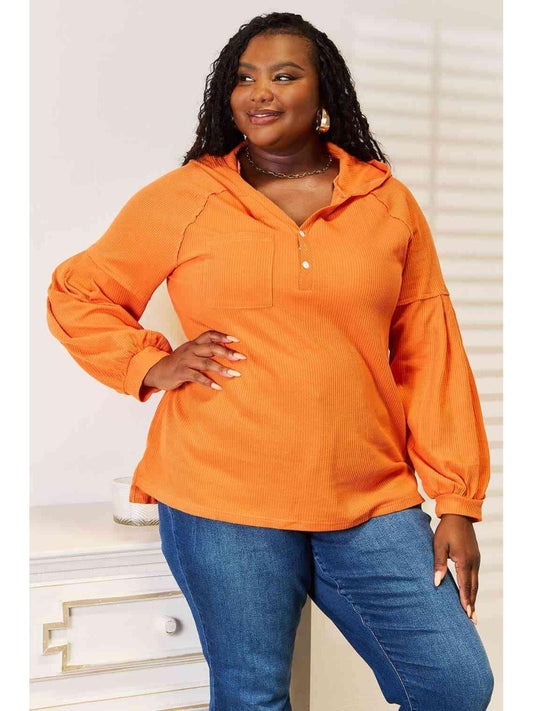 Women Basic Bae Side Slit Buttoned Waffle Knit Hoodie Unbranded