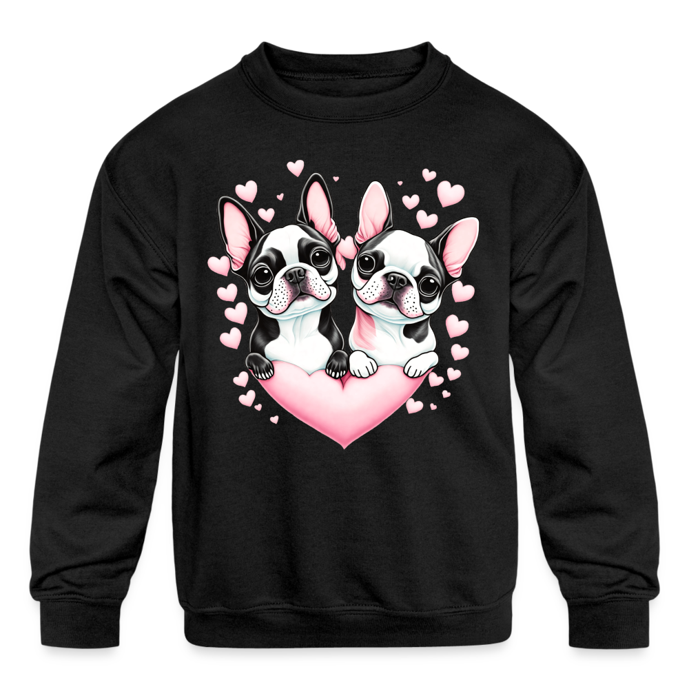 Girls Pug Dogs with Hearts Long Sleeve Crewneck Sweatshirt NicholesGifts