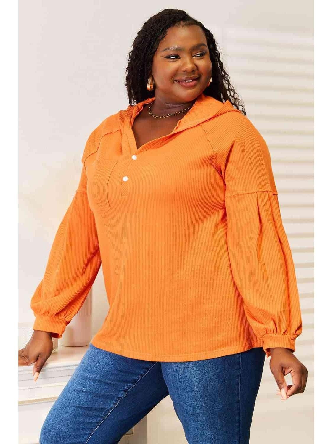 Women Basic Bae Side Slit Buttoned Waffle Knit Hoodie Unbranded