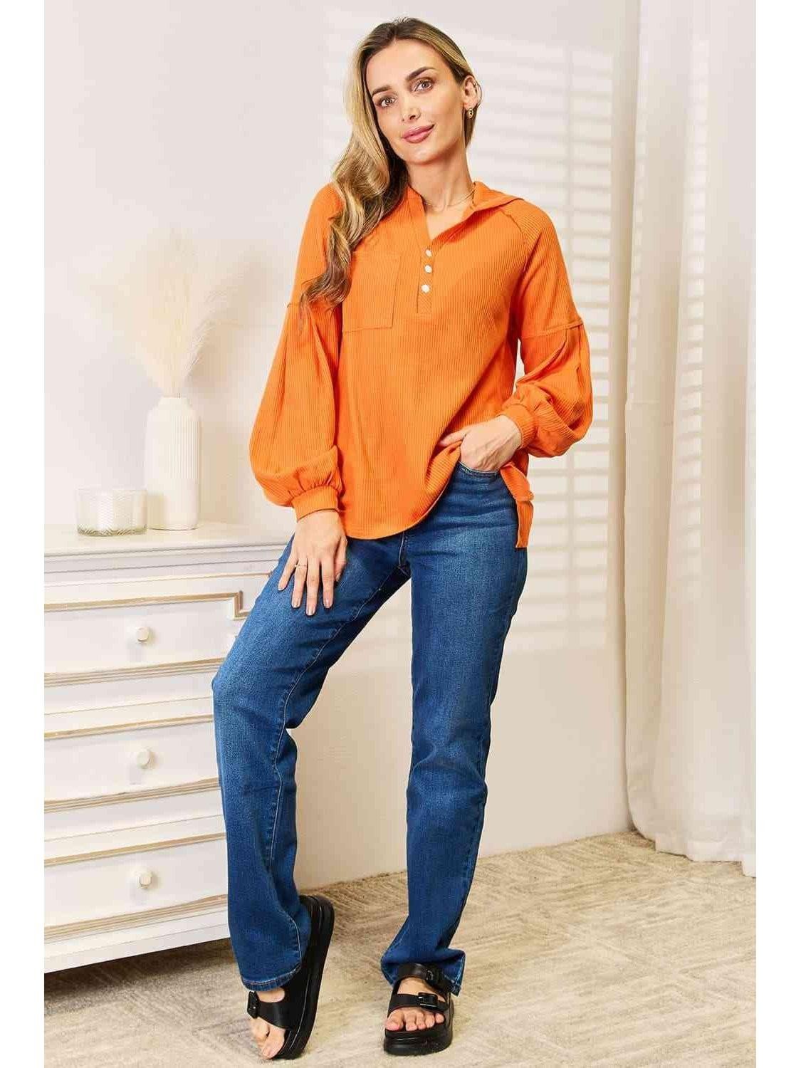 Women Basic Bae Side Slit Buttoned Waffle Knit Hoodie Unbranded