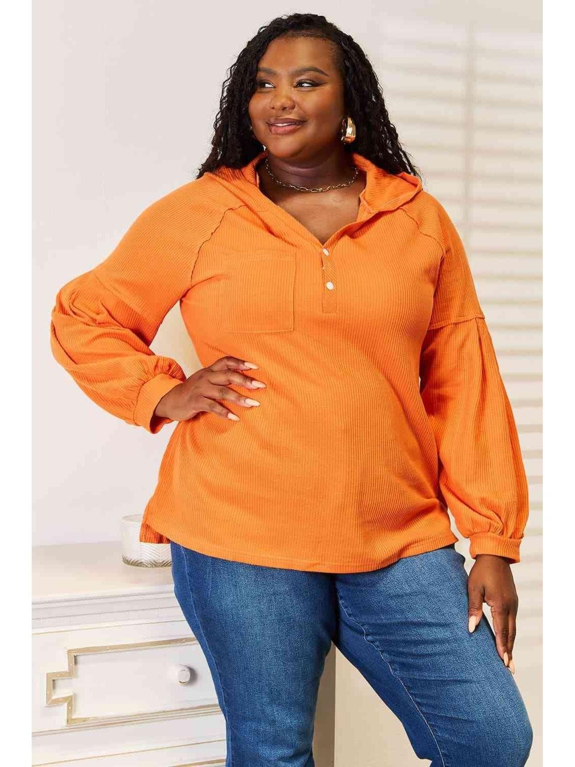 Women Basic Bae Side Slit Buttoned Waffle Knit Hoodie Unbranded