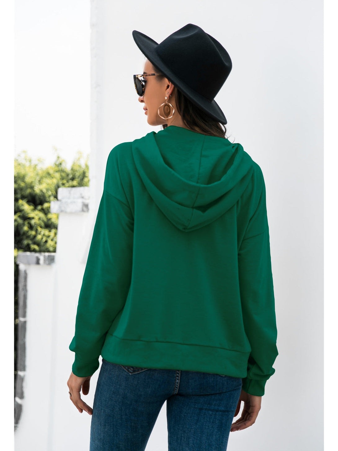 Women Half-Snap Drawstring Hoodie with Kangaroo Pocket Unbranded