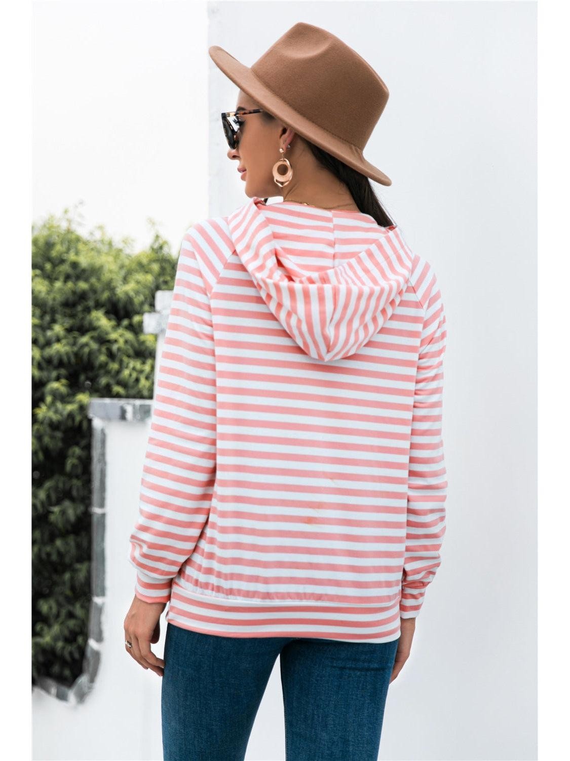 Women Horizontal Stripe Raglan Sleeve Hoodie Undisclosed