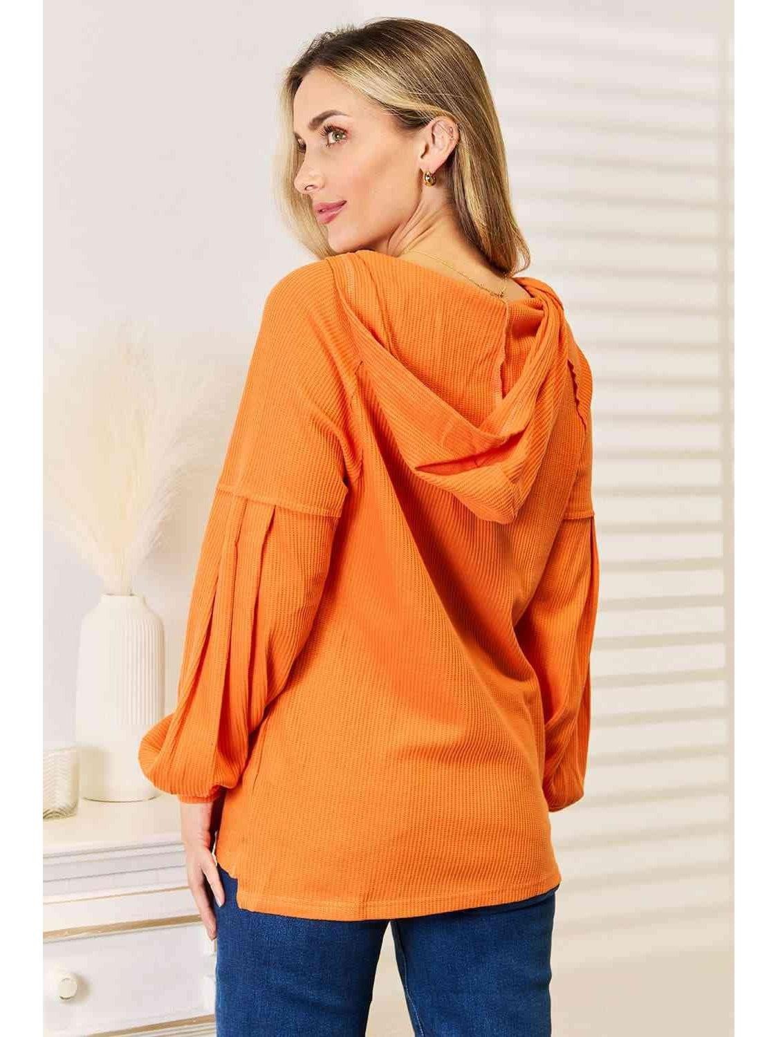 Women Basic Bae Side Slit Buttoned Waffle Knit Hoodie Unbranded