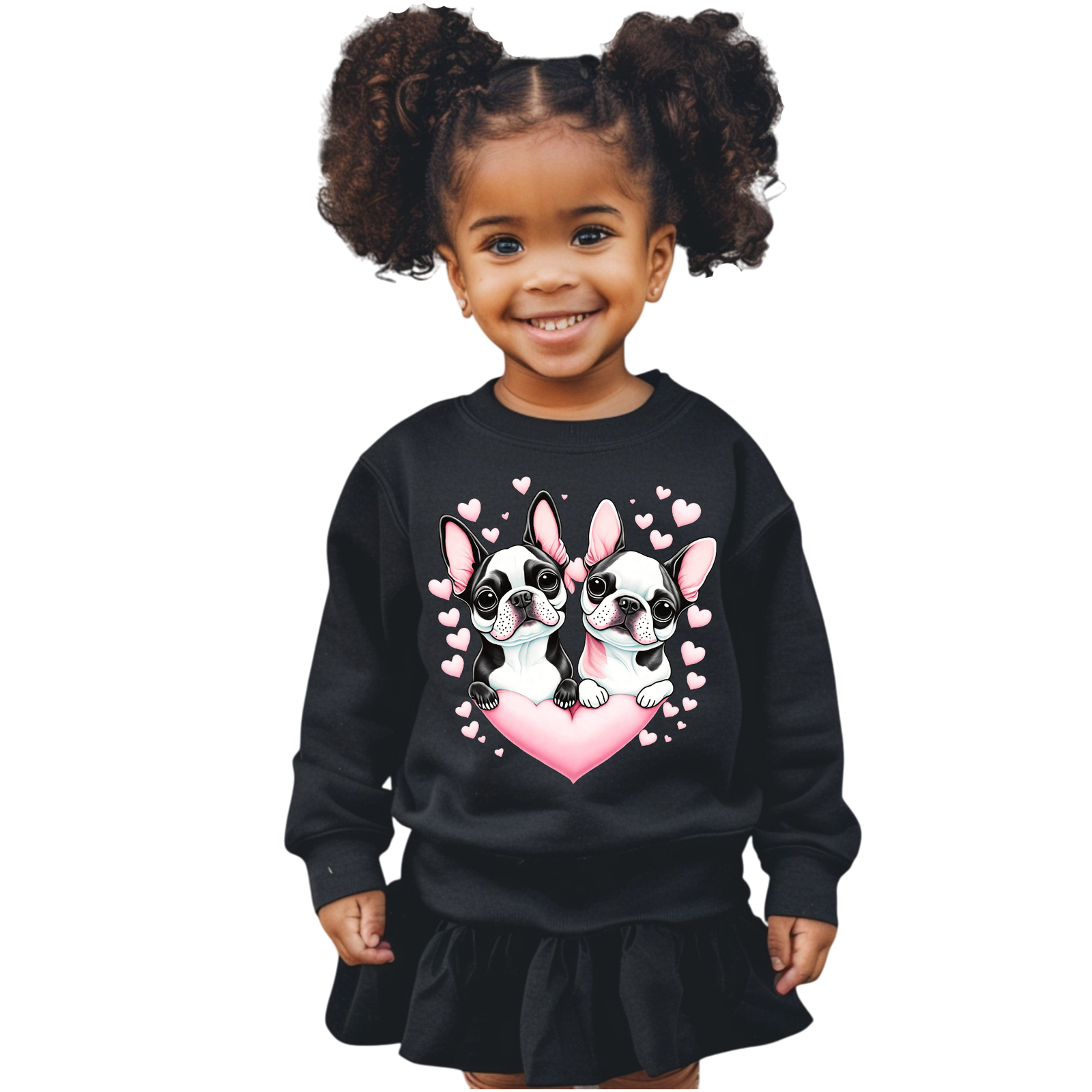 Girls Pug Dogs with Hearts Long Sleeve Crewneck Sweatshirt NicholesGifts