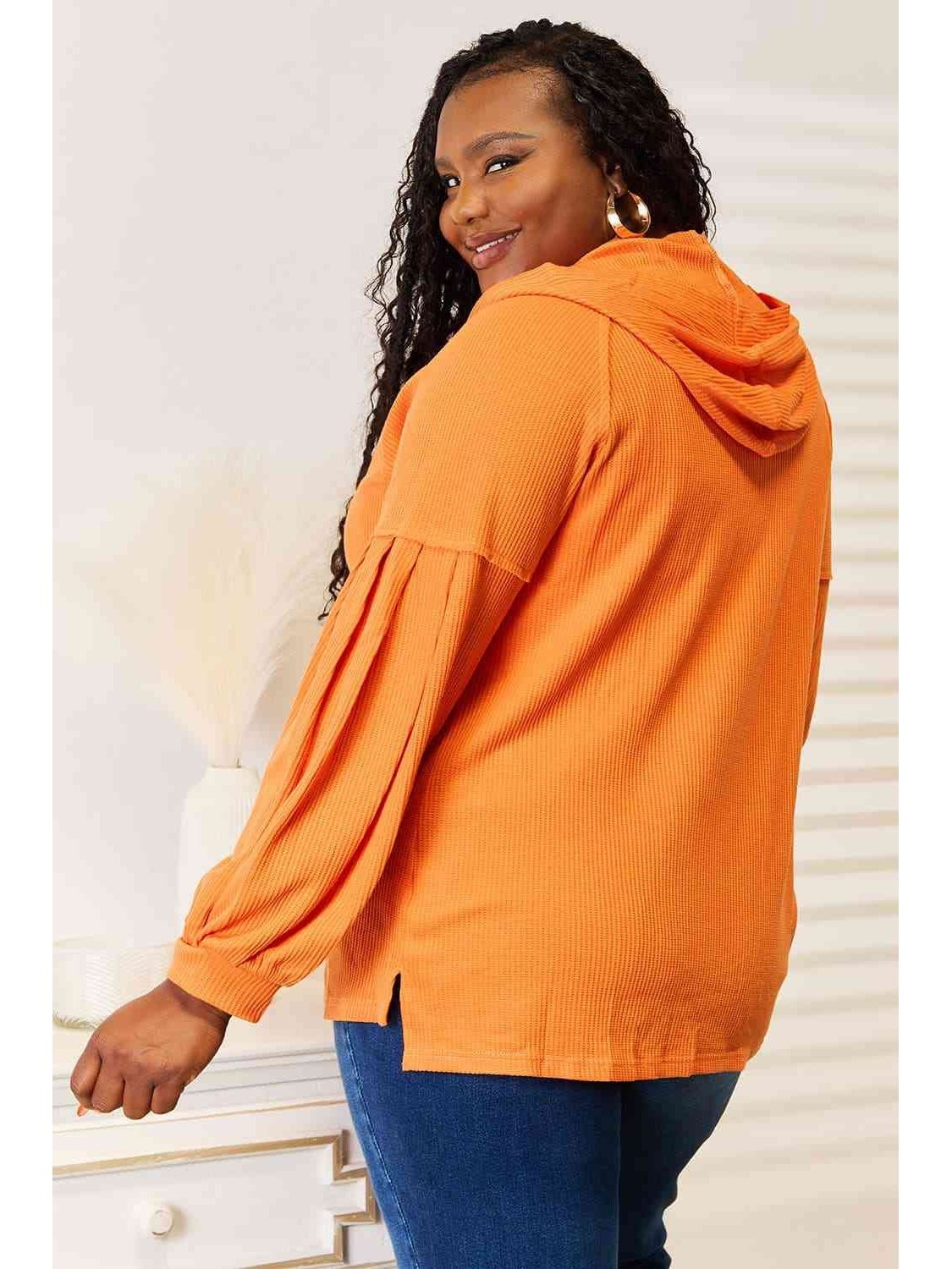 Women Basic Bae Side Slit Buttoned Waffle Knit Hoodie Unbranded