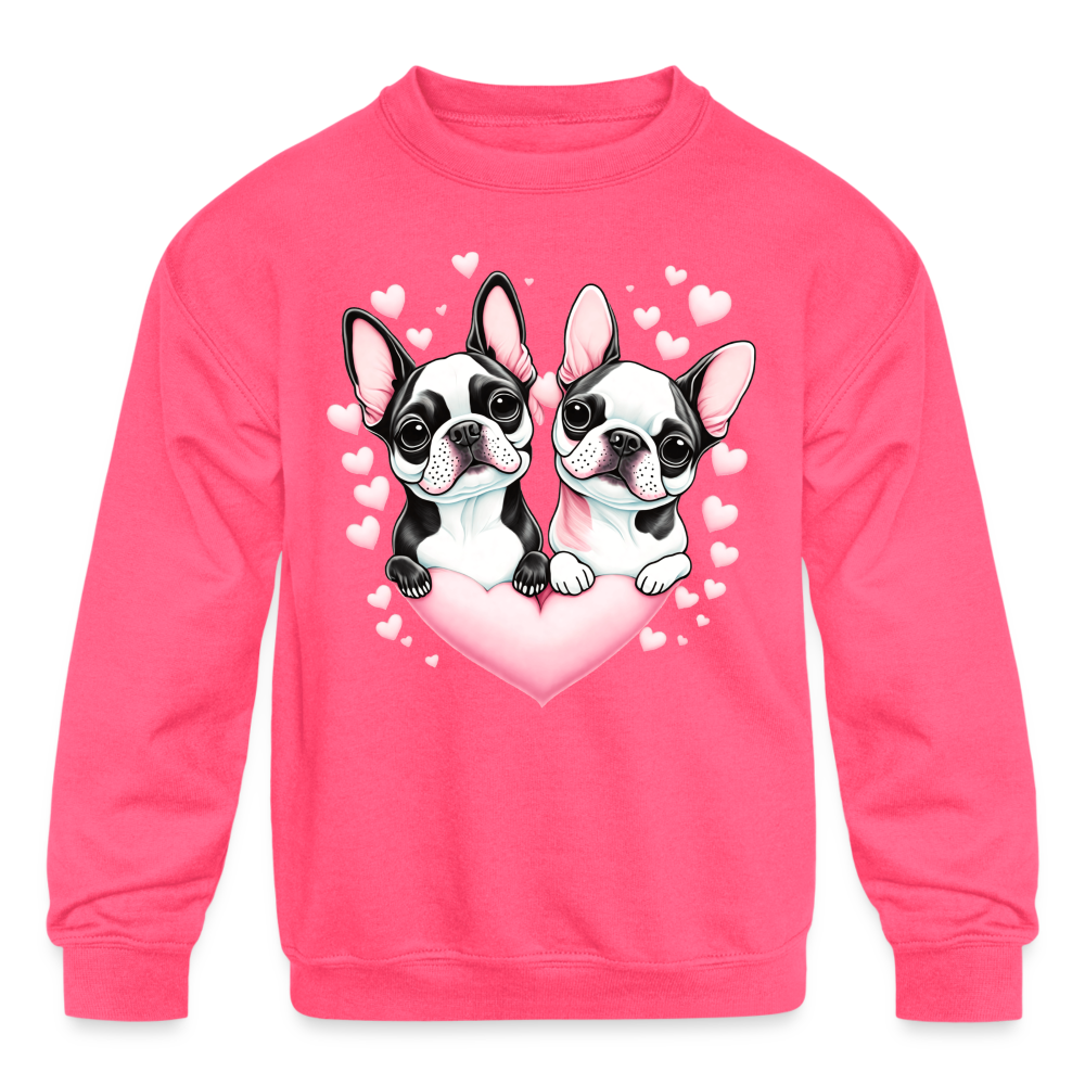 Girls Pug Dogs with Hearts Long Sleeve Crewneck Sweatshirt NicholesGifts