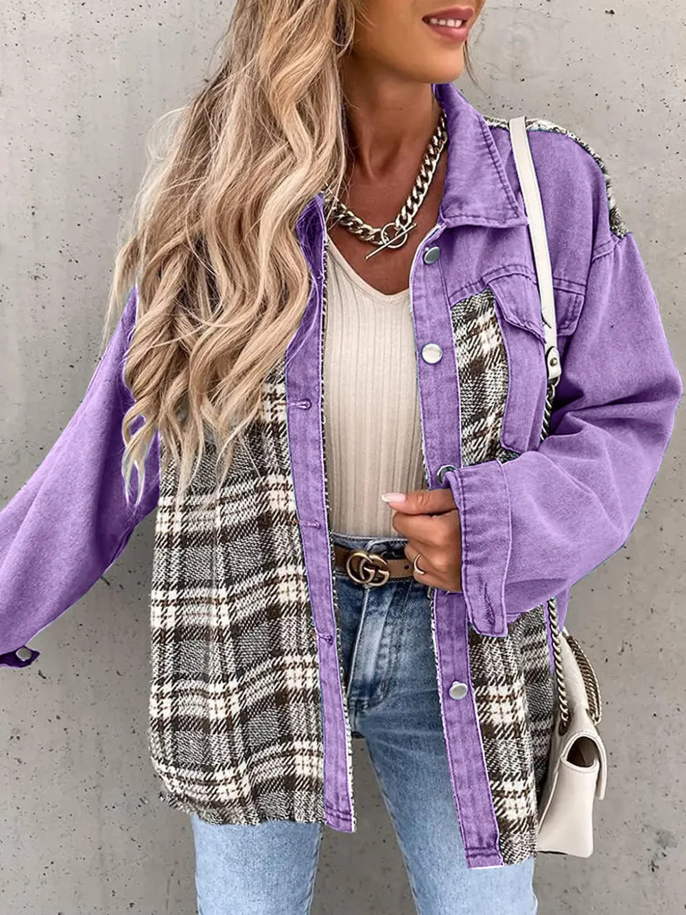 Plaid Button Up Dropped Shoulder Jacket nicholesgifts