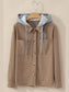 Drawstring Button Up Long Sleeve Hooded Jacket nicholesgifts