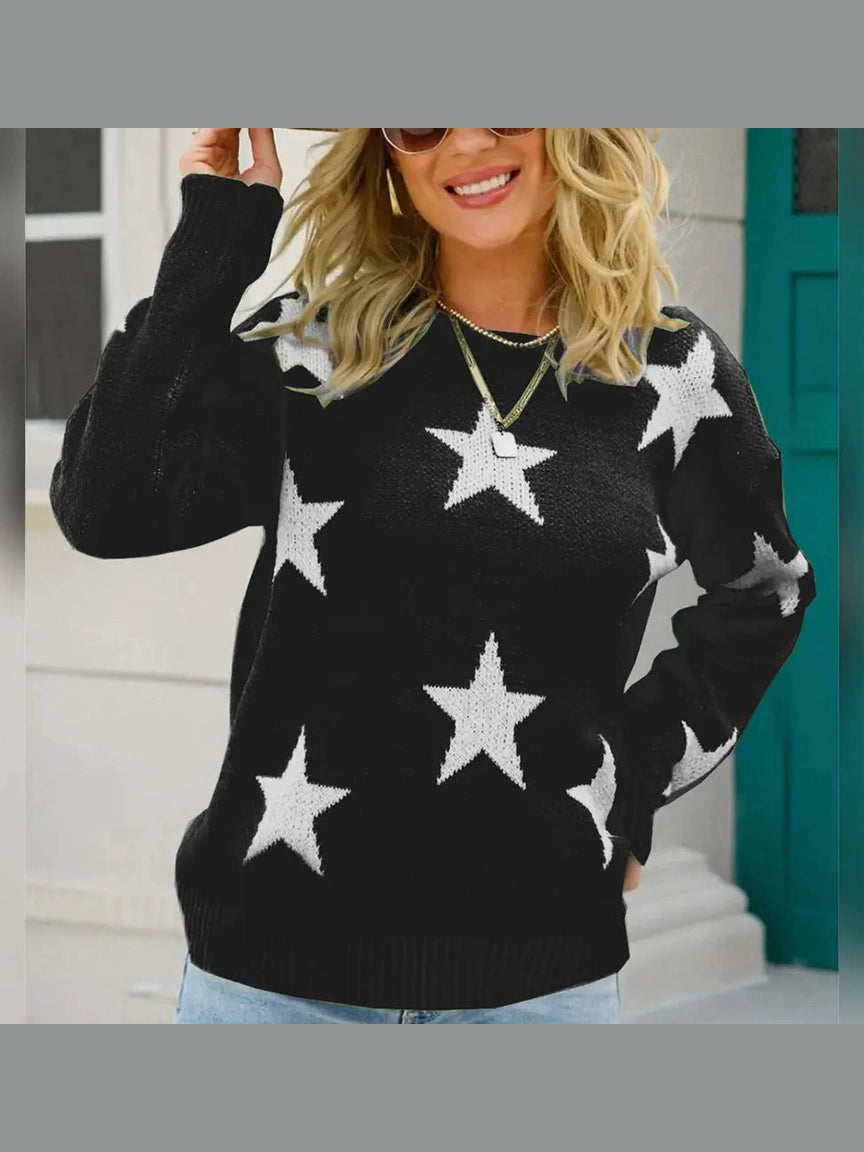 Star Pattern Round Neck Sweater Trendsi