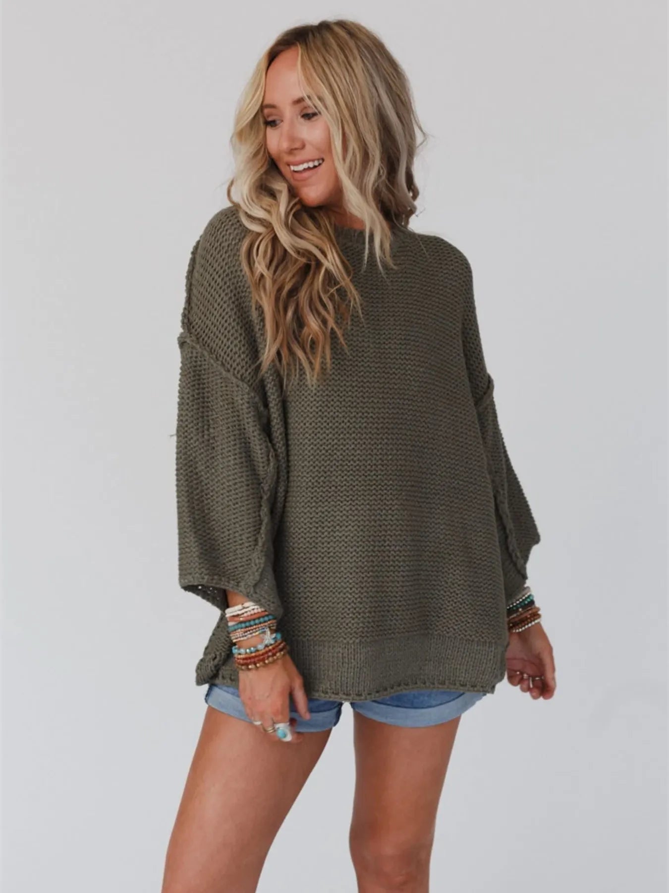 Round Neck Oversized Knit Top with Relaxed Fit Trendsi