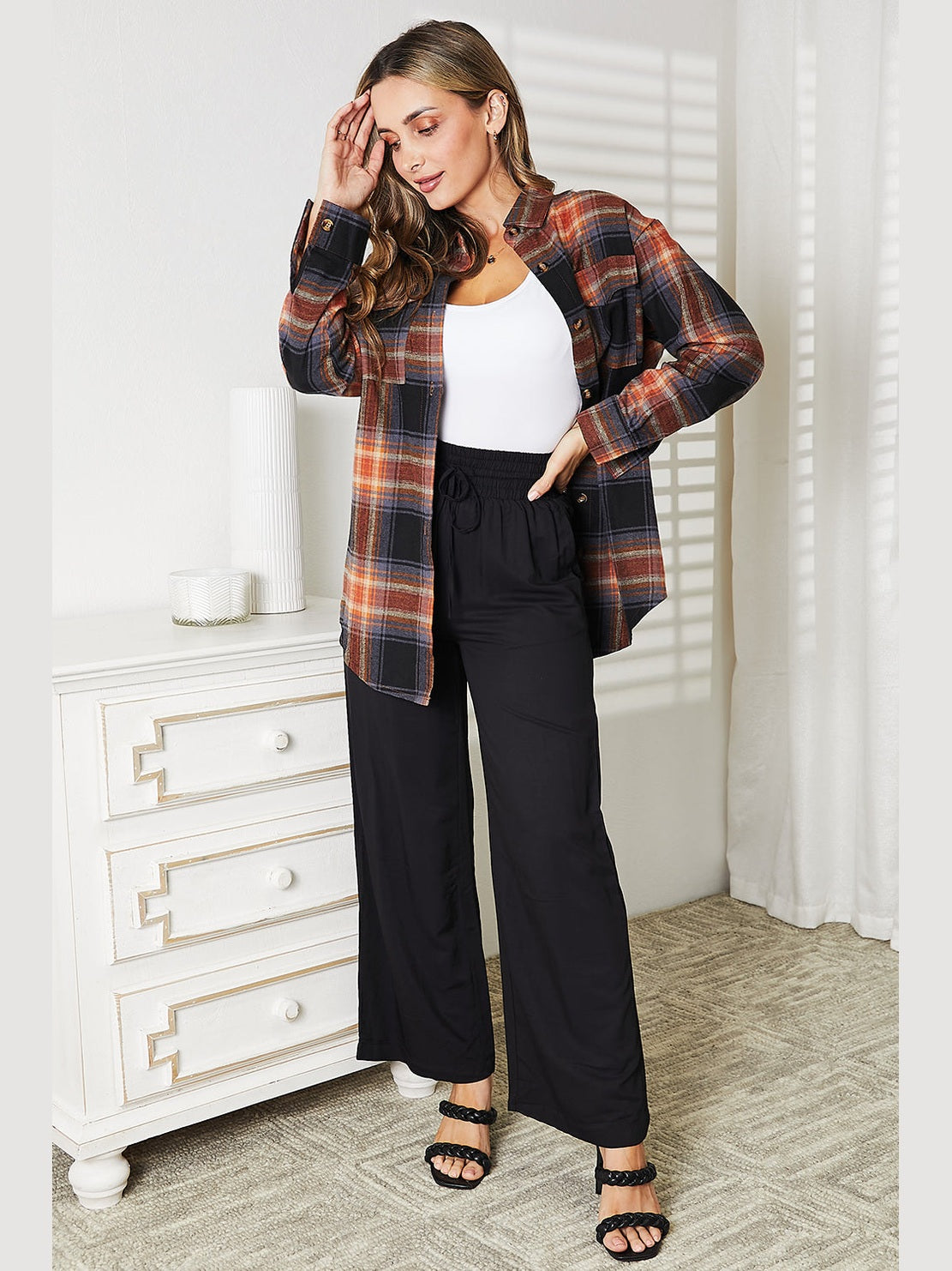 Mandy Plaid Dropped Shoulder Shirt NicholesGifts