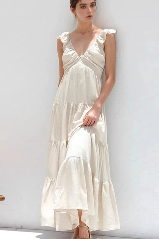 Ruffled V-Neck Tiered Dress NicholesGifts
