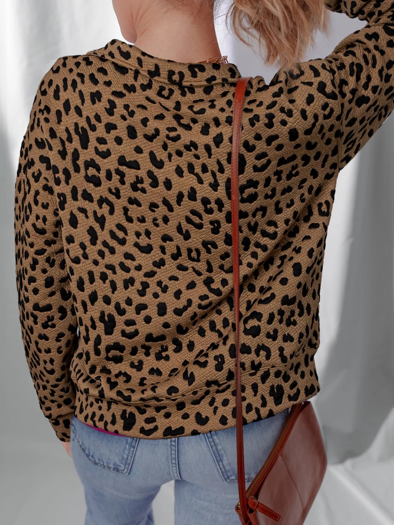 Leopard Print Quarter Zip Sweatshirt Trendsi
