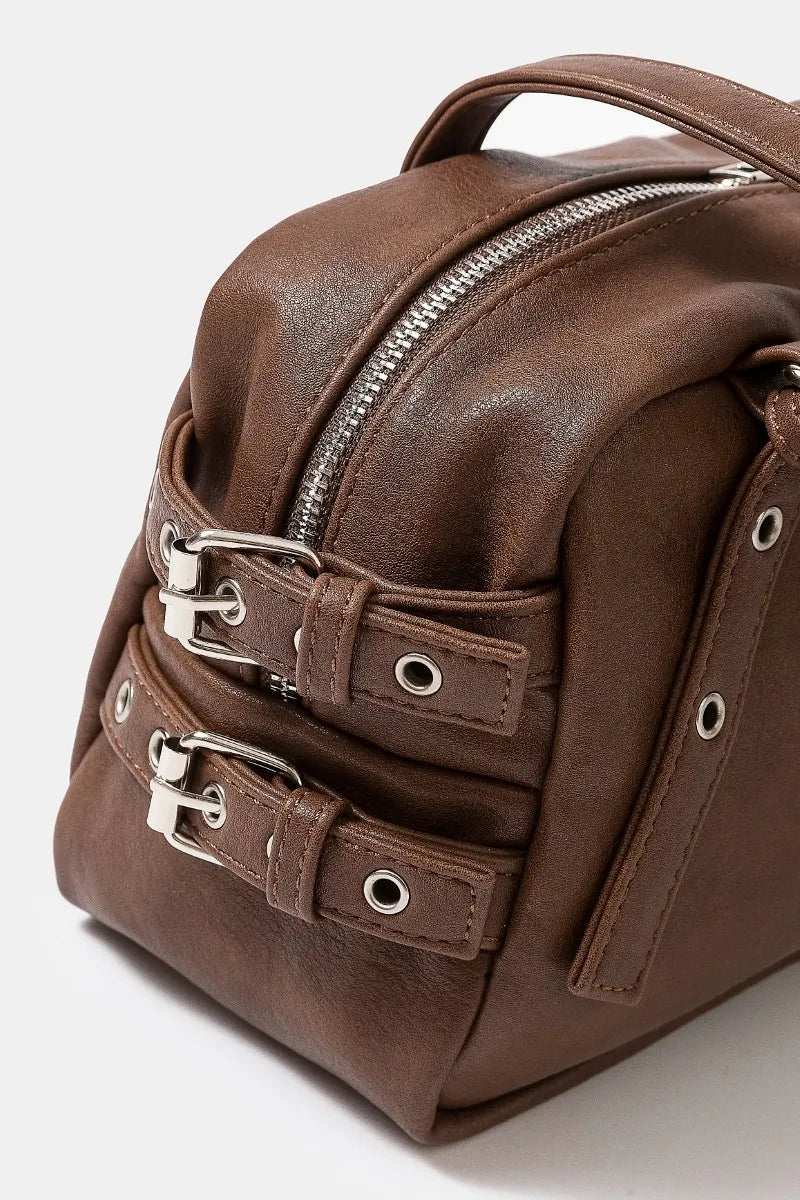 Fame Multi Grommet Belt Strap Rustic Rectangular Hand Bag Trendsi