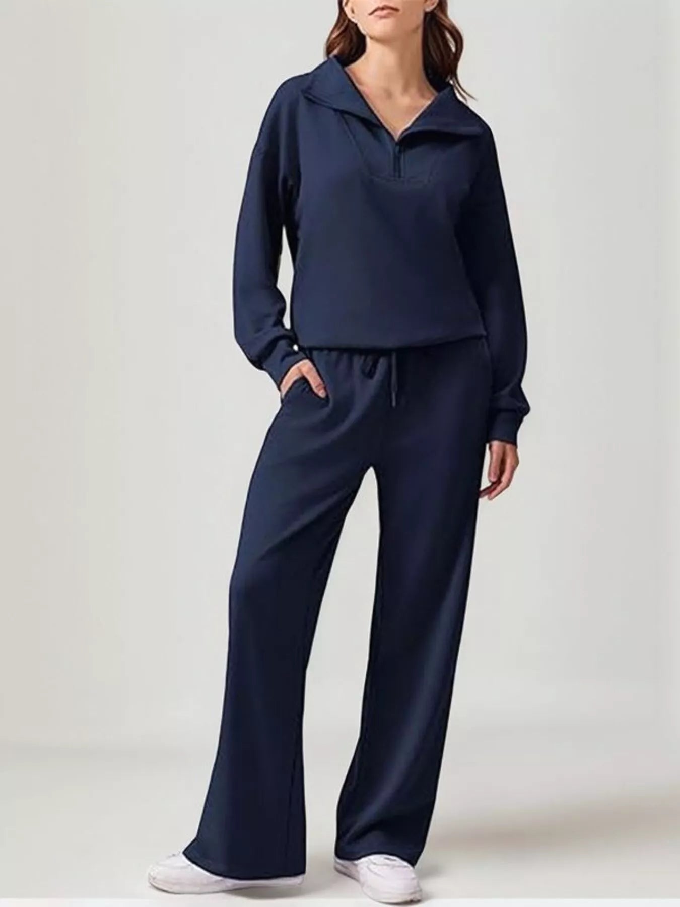 Relaxed Fit Quarter-Zip Top and Pants Set nicholesgifts