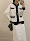 Contrast Trim Jacket and Skirts Sweater Set nicholesgifts