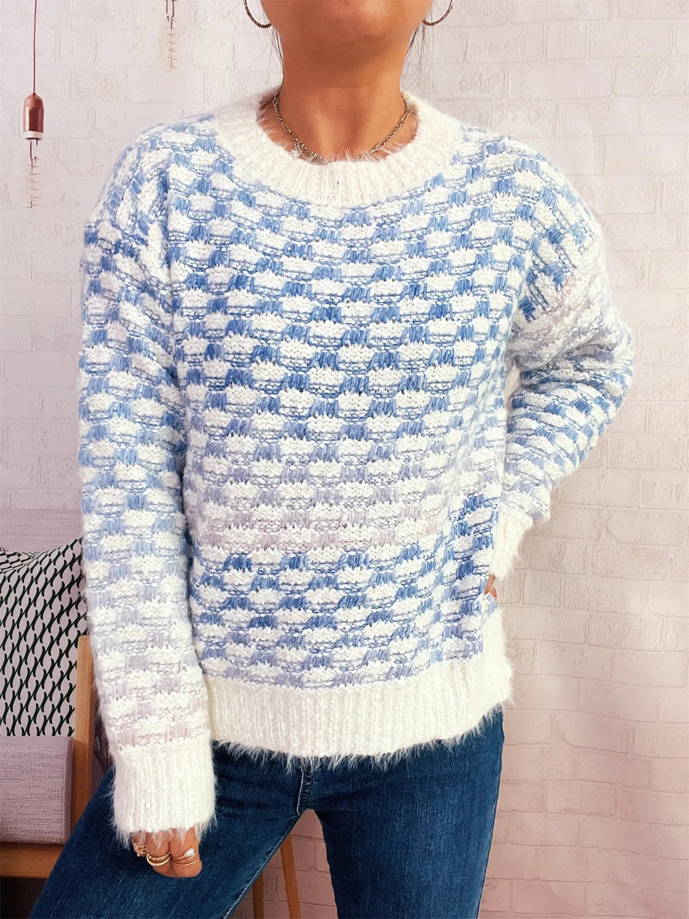 Rainbow Gradient Round Neck Sweater